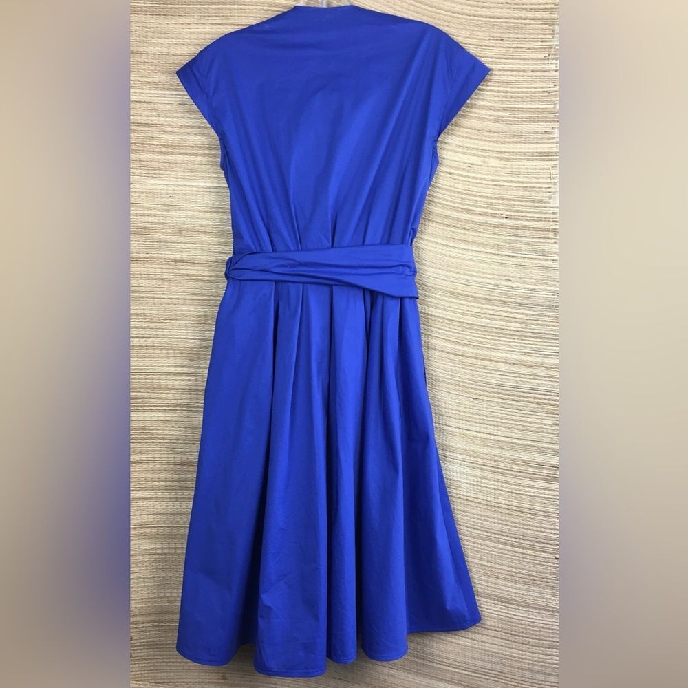 MARELLA Royal Blue Cotton Poplin Blend Notched Neck Wrap Midi Dress Size US 6 - Picture 8 of 14